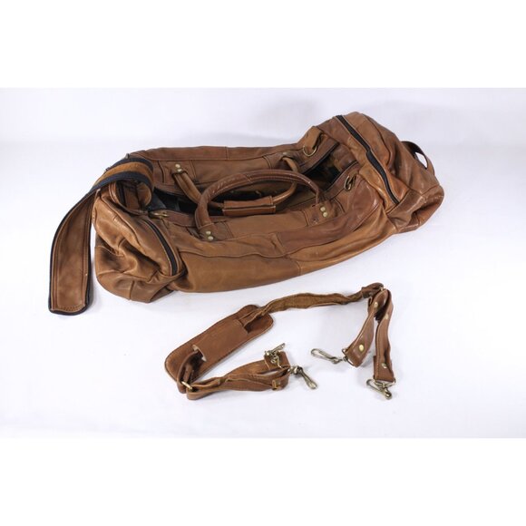 Vintage 1960 hand made leather duffel bag, patchwork chestnut brown leather - Picture 5 of 10